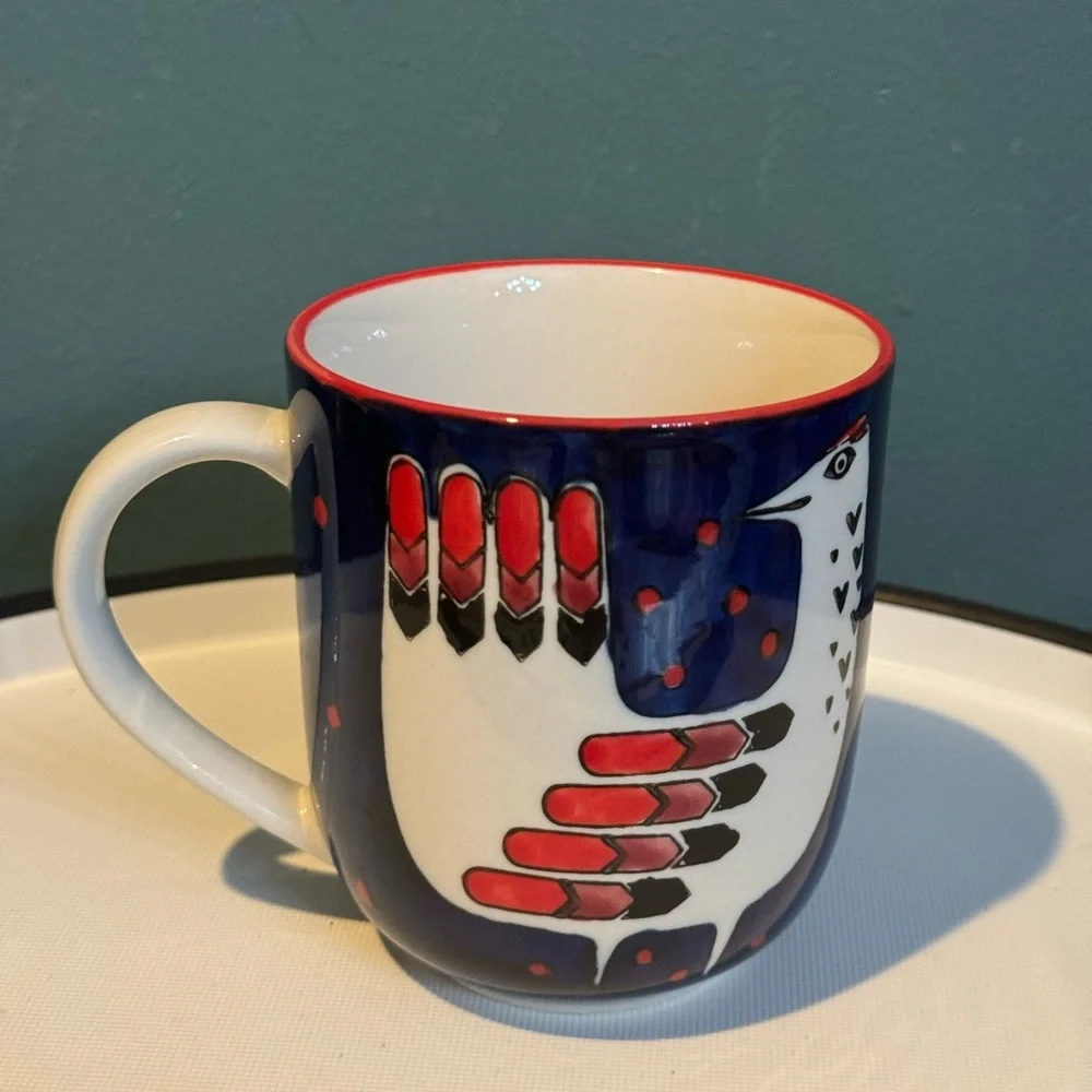 NWOT West Elm Colorful Hand Painted Bird Design Mug